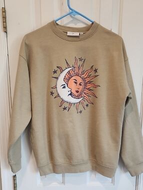 Sun & Moon Graphic Crewneck Sweatshirt - Khaki